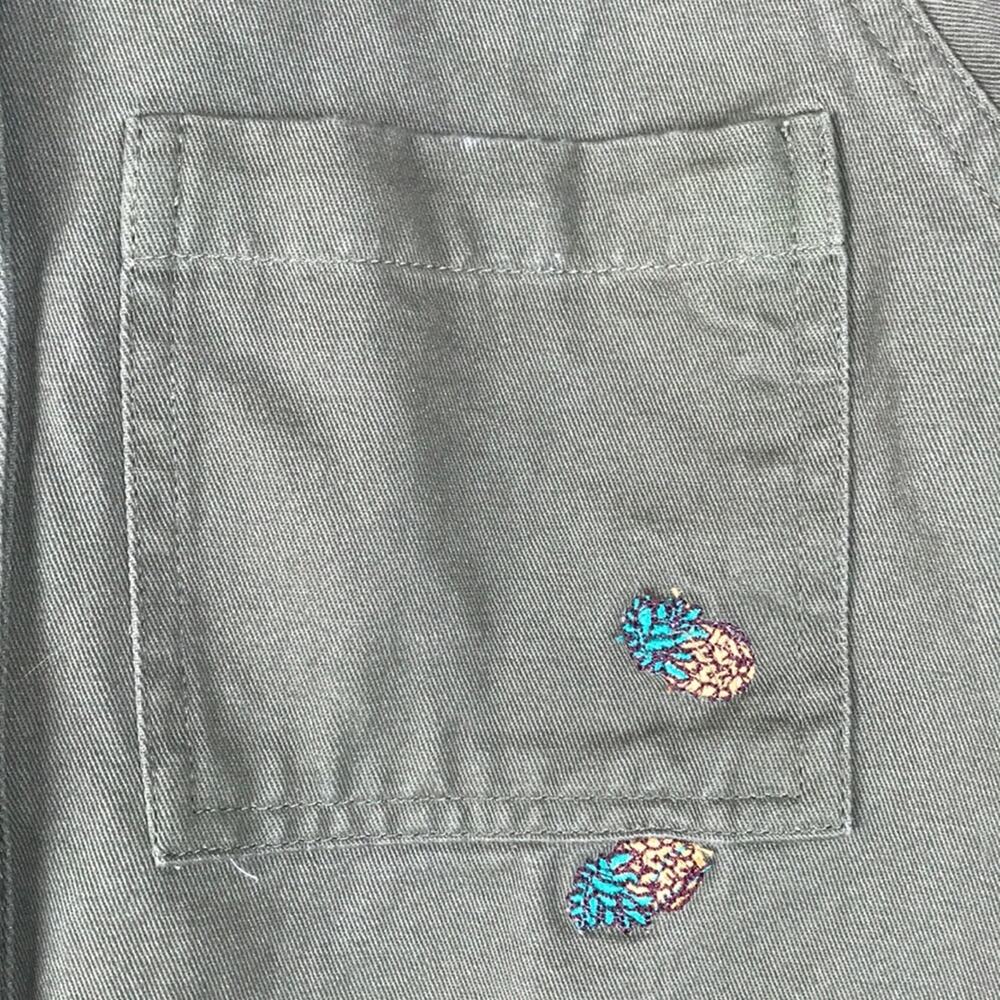 Anthropologie English Factory Pineapple Embroidered Utility Jacket Green Pockets - Picture 6 of 14